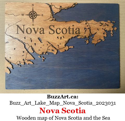 Wooden map of Nova Scotia and the Sea